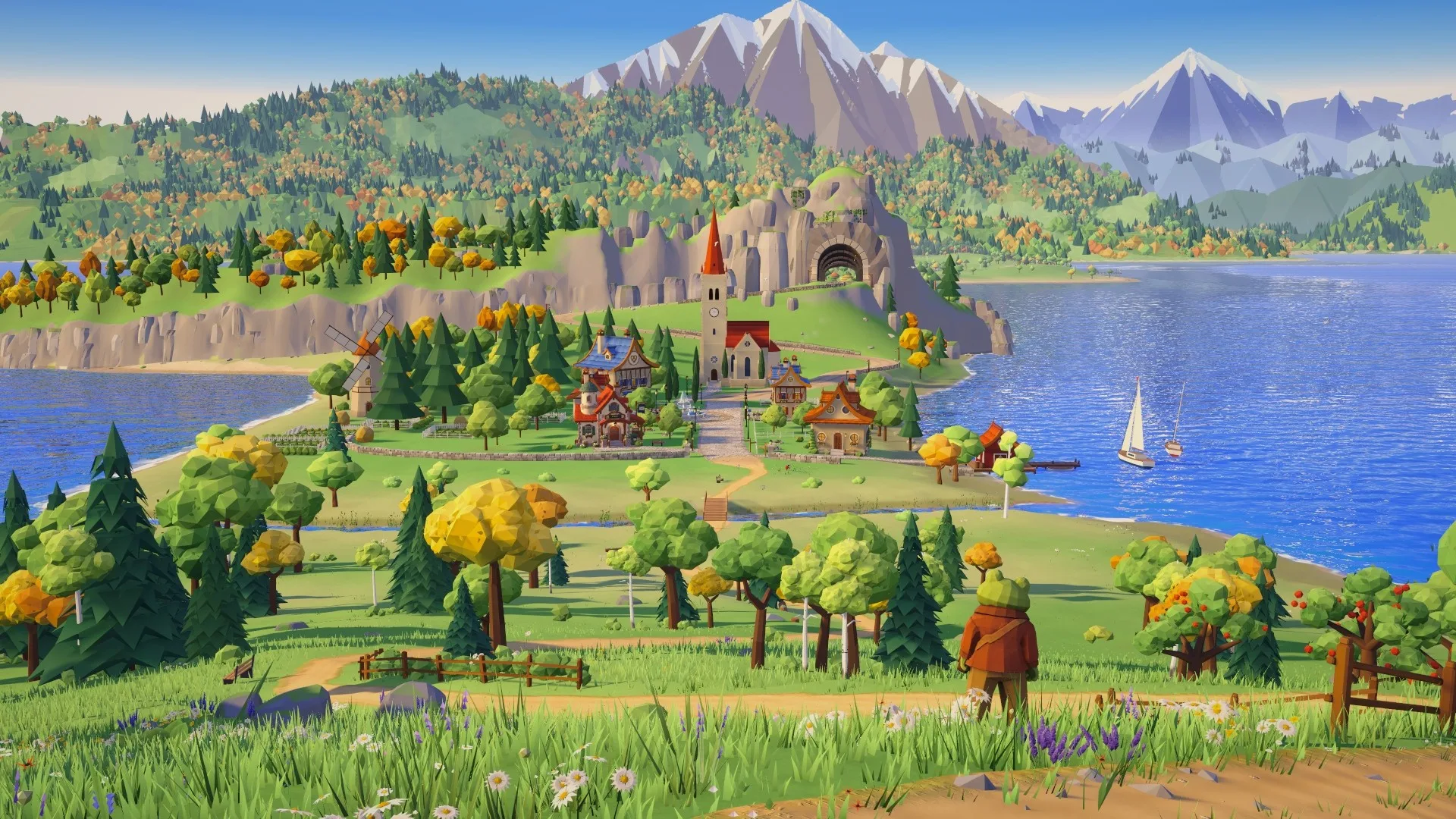 The view from Jabi’s hillside on a sunny morning: Zhabville, the glittering lake and snowy mountains