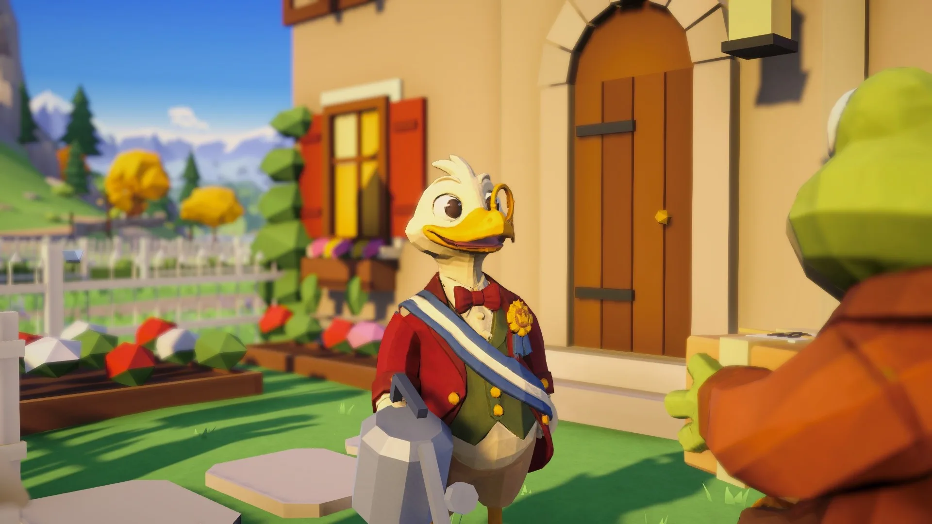 Mister Jabi delivers a parcel to Kryaksvell, the duck mayor, at his front door