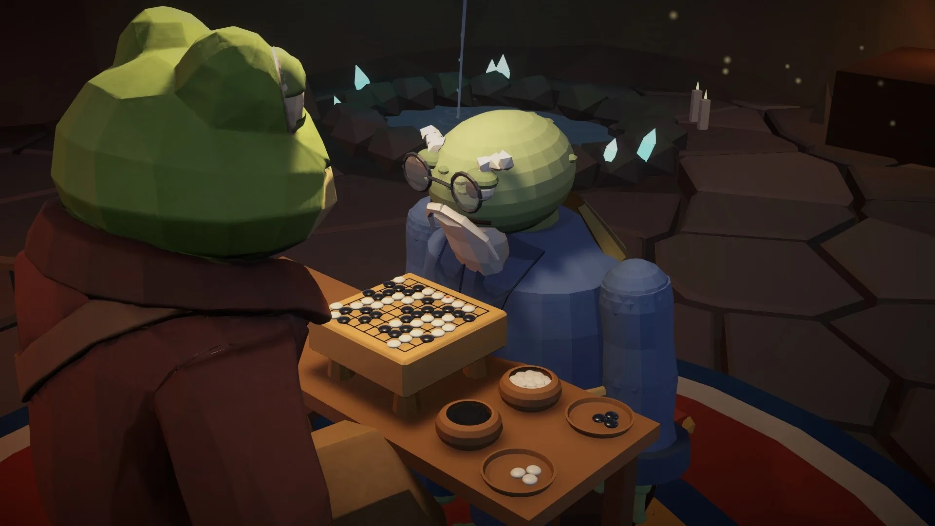 A game of Go in full swing with the old turtle sage in his sea cave